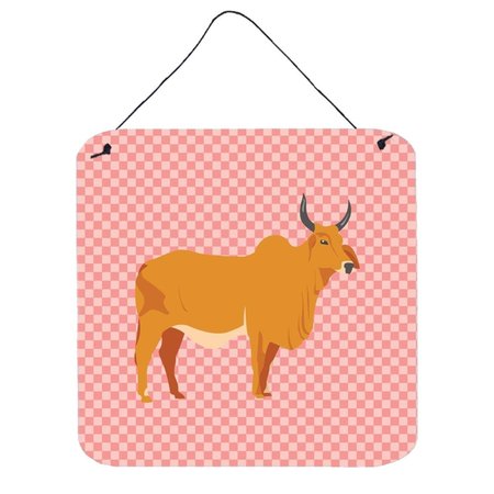 MICASA Zebu Indicine Cow Pink Check Wall or Door Hanging Prints6 x 6 in. MI234158